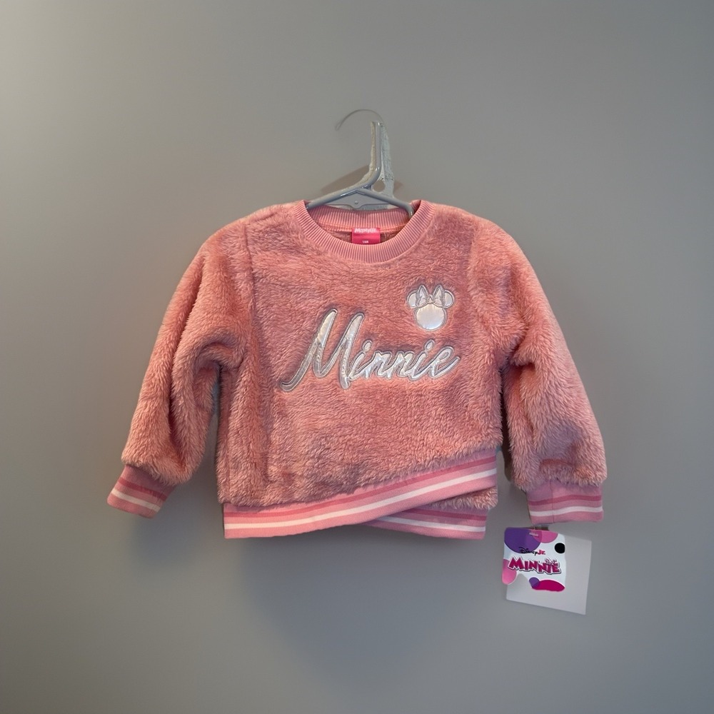 NWT Disney Junior Minnie Mouse 18M Pink Woobie Fur Pullover Sweatshirt Toddler